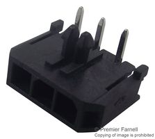 43650-0300 - Micro-Fit 3.0 Header, SMT Compatible, Single Row, R/A, with Snap-in Plastic Peg PCB Lock, 3 Way