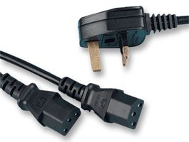 PE01093 - IEC Splitter, UK Mains Plug with 13A Fuse to 2x IEC C13 Sockets, 5.5m Lead