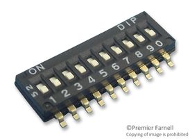 MCDHN-10F-V - DIP Switch, Slide Actuator, 10 Way, Half Pitch, SPST, 24V DC, 25mA, SMD