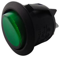 R13-244B-02-BG-0A - Round Rocker Switch, DPST, Illuminated - Green, Black