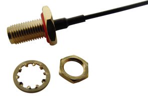 R-132G7210150CD - RF Cable Assembly, IP67, 90° U.FL Plug to SMA Bulkhead Jack, 50ohm, 150mm