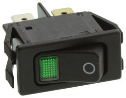 1555.3108 - Rocker Switch, DPST, On-Off, 16A, 250V, Green Illumination, O Marking, Panel Mount