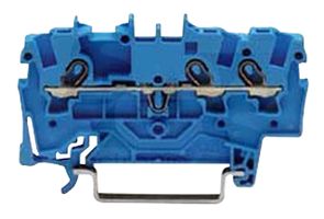 2001-1304 - 3 Conduct Through Terminal Block, Push in Cage Clamp, 35mm DIN Rail Mount, 22AWG to 14AWG, 800V, 17.5A, Blue