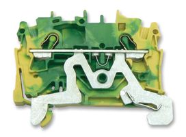 2002-1207 - 2 Conduct Ground Through Terminal Block, Push in Cage Clamp, 35mm DIN Rail Mount, 22AWG to 12AWG, Green