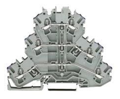 2002-3201 - 2 Way 24A 500V DIN Rail Mount Terminal Block, Triple Deck, 22-12AWG, 2.5mm² - Grey