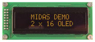 MCOB21605B1V-EYP - OLED Display Module, 16x2, Yellow on Black, 3V to 5V, Parallel