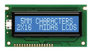 MC21605A6WD-BNMLW-V2 - LCD Display Module, 16 x 2, White on Blue, Transmissive BSTN