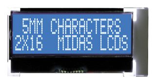 MCCOG21605D6W-BNMLWI - Alphanumeric LCD, 16 x 2, White on Blue, 3V to 5V, I2C, English, Japanese, Transmissive