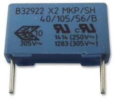 B32924C3105K000 - Safety Capacitor, Metallized PP, Radial Box - 2 Pin, 1 uF, +/- 10%, X2, Through Hole