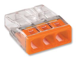 2273-203 - Compact Push Wire Connector for Junction Boxes, 3 Way, 2273 Series, Orange
