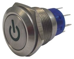 MPB19-D0F21P-612-JQ - Anti Vandal Switch, DPST-NO / NC, Latching, Green, 19.2mm