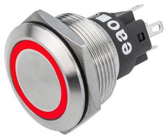 82-6151.1114 - LED Illuminated Vandal Resistant Push Button Switch, SPDT, Momentary, Red, 24V DC