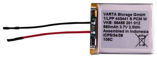 56455 201 012 - 3.7V Lithium Ion Battery with Wire Leads, 660mAh
