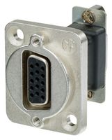 NADB15FF - 15 Pin Hi Density, D-Sub Socket to Socket Panel Mount Feedthrough Adaptor, Silver Metal D-Shape Housing