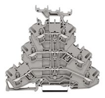 2002-3231 - 6 Conductor Triple Decker Through Terminal Block, Push In Cage Clamp, 35mm DIN Rail, 22AWG to 12AWG, 20A, Grey