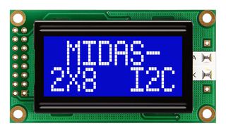 MC20805A6W-BNMLWI-V2 - LCD Display Module, 8 x 2, White on Blue, 5V, I2C, BSTN Mode Transmissive