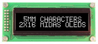 MCOB21605B1V-EWP - OLED Display Module, 16x2, White on Black, 5V, Parallel
