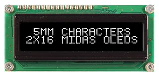 MCOB21605G1V-EWP - OLED Display Module, 16x2, White on Black, 5V, Parallel