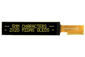 MCOT22005A1V-EYM - OLED Display Module, 20x2, Yellow on Black, 5V, I2C, Parallel, SPI
