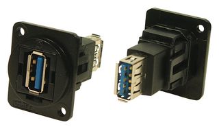 CP30205NM3B - USB 3.0 A to USB 3.0 A, Panel Mount Feedthrough Connector, Black Metal