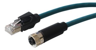 PXPTPU12FBF08XRJ050PU - Cat6a, RJ45 Plug to M12 Receptacle Sensor Cable Lead, 5m Buccaneer M12 X Coding