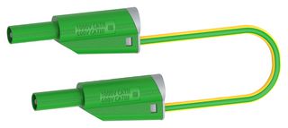 72-14086 - 4mm Banana Plug to Plug Safety Patchcord, Yellow/Green, 2.5mm2 Cable, 1m, 36A