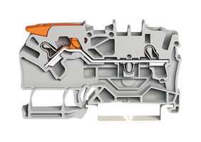 2102-1201 - 2 Conductor Through Terminal Block Lever, Push In Cage Clamp, 35mm DIN Rail, 800V, 24A, 22AWG to 12AWG, Grey