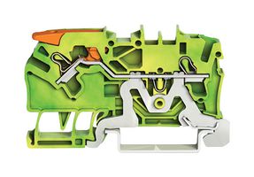 2102-1207 - 2 Conductor Ground Terminal Block  Lever Push In Cage Clamp, 35mm DIN Rail, 22AWG to 12AWG, Green