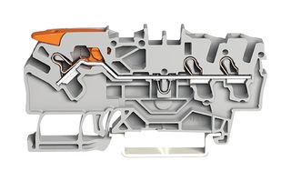 2102-1301 - 3 Conductor Through Terminal Block Lever, Push In Cage Clamp, 35mm DIN Rail, 800V, 24A, 22AWG to 12AWG, Grey