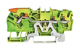 2102-5307 - 3 Conductor Ground Terminal Block Lever, Push In Cage Clamp, 35mm DIN Rail, 22AWG to 12AWG, Green