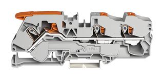2116-5301 - 3 Conductor Through Terminal Block with Lever and Push Button Cage Clamp, 800V, 76A, 20AWG to 4AWG, 35mm DIN Rail, Grey