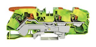 2116-5307 - 3 Conductor Through Terminal Block with Lever and Push Button Cage Clamp, 800V, 76A, 20AWG to 4AWG, 35mm DIN Rail, Green