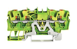 2202-1407 - 3 Conductor Ground Terminal Block with Push Button and Test Port, 35mm DIN Rail, 22AWG to 12AWG,  Green