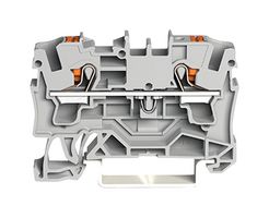 2204-1201 - 2 Conductor Through Terminal Block with Push Button Cage Clamp and Test Port, 800V, 32A, 20AWG to 12AWG, DIN Rail 35mm, Grey