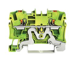 2204-1207 - 2 Conductor Ground Terminal Block with Push Button Cage Clamp and Test Port, 20AWG to 10AWG, DIN Rail 35mm, Green