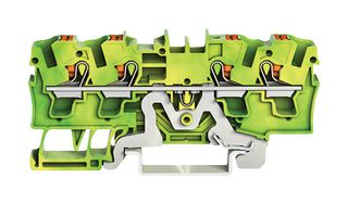 2204-1407 - 4 Conductor Ground Terminal Block with Push Button Cage Clamp and Test Port, 20AWG to 10AWG, DIN Rail 35mm, Green