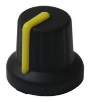 MC72605S - 16mm Soft Touch Instrument Knob, Black / Yellow, 6mm Shaft
