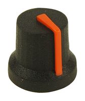 MC170843CR - 16.2mm Soft Touch Rubber Instrument Knob, 6mm Splined, Black / Orange