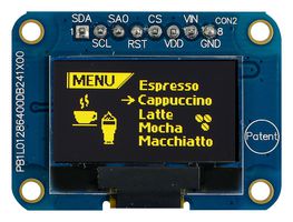 MDOB128064V1V-YS - OLED Graphic Display Module, 128 x 64, Yellow on Black, I2C, SPI, Passive Matrix