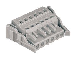 231-106/037-000 - Pluggable Terminal Socket Connector with CAGE CLAMP Actuation, Lateral Locking Levers, 6 Way, 5mm Pitch, Grey