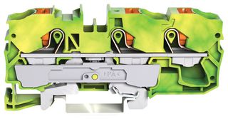 2210-1307 - 3 Conductor Ground Terminal Block with Push Button Cage Clamp and Test Port, 20AWG to 8AWG,  Green