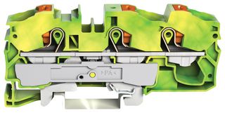 2216-1307 - 3 Conductor Ground Terminal Block with Push Button, Push In Cage Clamp and Test Port, 20AWG to 4AWG,  Green