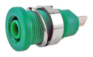 FCR73575G - 4mm Panel Mount Banana Socket, 4.8mm Faston, Green