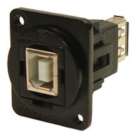 CP30207NM3B - USB B 2.0 Socket to USB A 2.0 Socket Feedthrough Connector, Metal, Black, Plain Holes