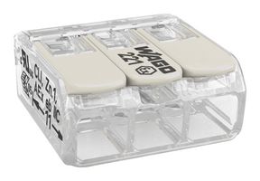221-483 - 3 Pole Terminal Block / Splicing Connector with Grey Lever Lock, 4mm, 440V, 20A
