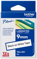 TZE221 - P-Touch Label Tape Black on White 3/8" / 9mm