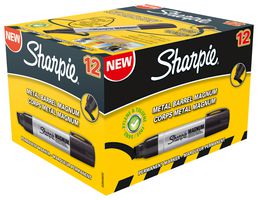 S0949850 - Large Chisel Tip Magnum Metal Barrel Permanent Marker Pens, Black 12 Pack