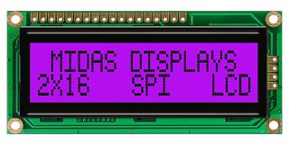 MD21605G6W1-FPTLRGBS - LCD Display Module, 16x2, Black on RGB, 5V, SPI, FSTN Positive Transflective
