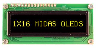 MCOB11605BV-EYP - OLED Display Module, 16 x 1, Yellow on Black, 5V, Parallel