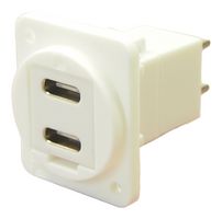 CP30212XW - Dual USB C Sockets to Dual USB C Plugs Feedthrough Connector Adaptor, White, Plastic, Plain Holes